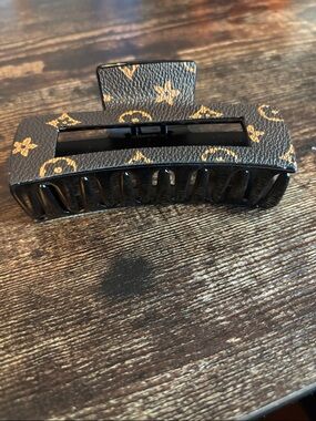 Designer-Inspired Black and Brown Monogram Hair Claw Clip